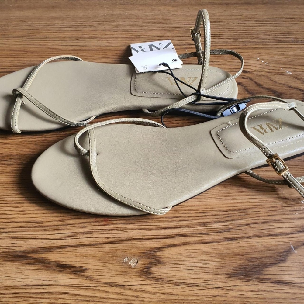 ZARA Olive Green Strappy Flat Sandals